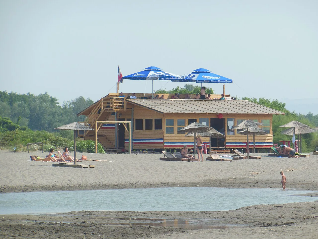 A beach restaurant on the shore at Ada Bojana.