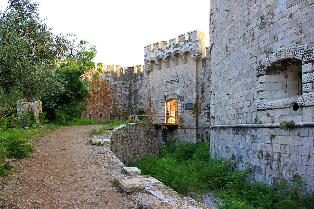 Walls and towers of Fort Mamula, Bay of Kotor.