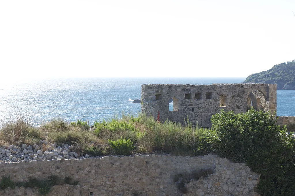 Old stone walls above the sea in Ulcinj.