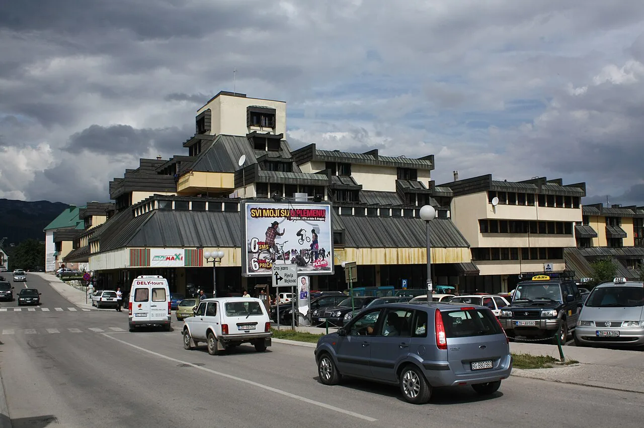 The town centre of Žabljak, with its hotel by the main road.
