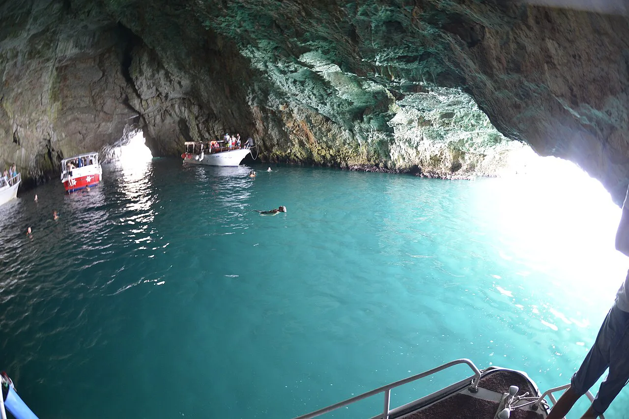 Turquoise water inside the Blue Cave, Bay of Kotor.