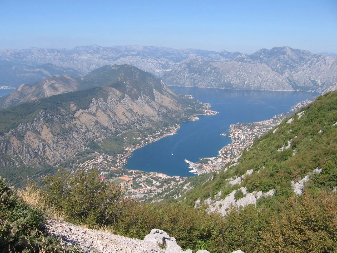 View over the Bay of Kotor from the hills above Kotor.
