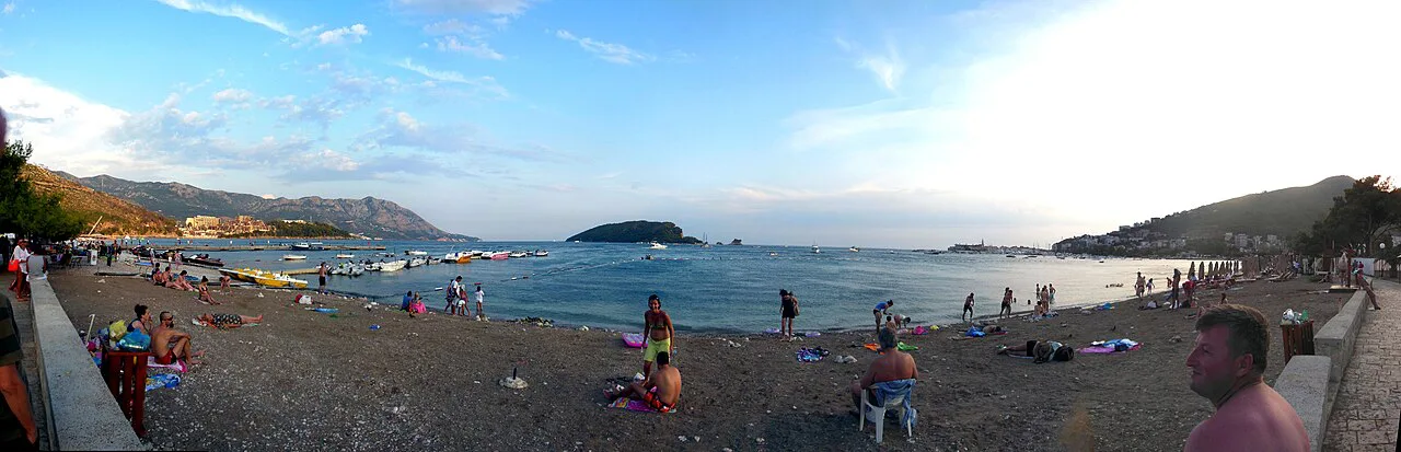 Panorama of Budva's beach and bay.