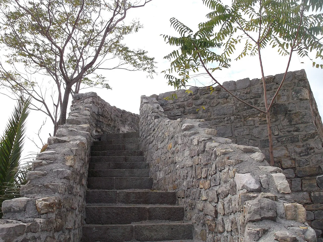 Stone steps beside the Old Town walls in Budva.