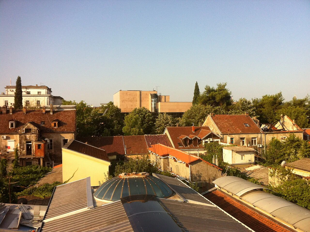 Rooftops of Podgorica in evening light.