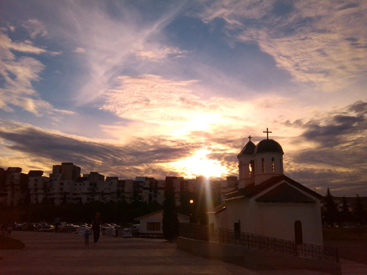 The Orthodox cathedral (Hram) in Podgorica at sunset.