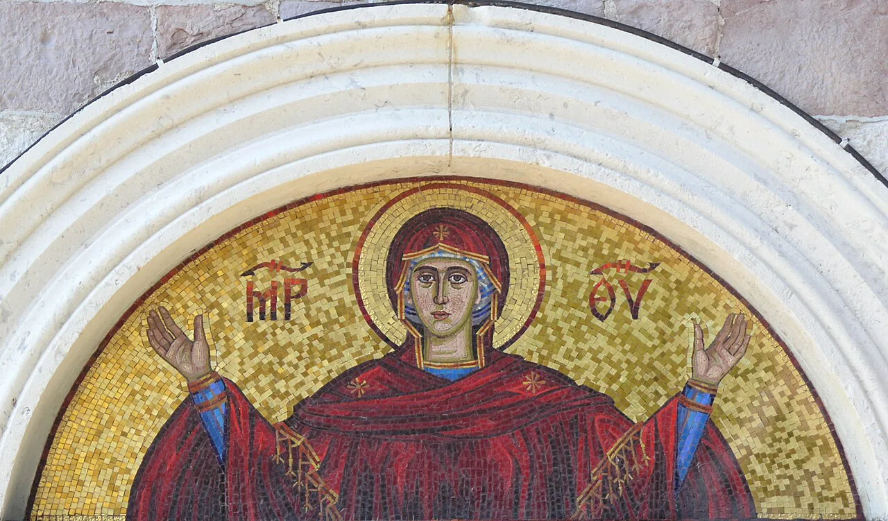 Mosaic above a side portal of the Church of the Holy Trinity in Budva
