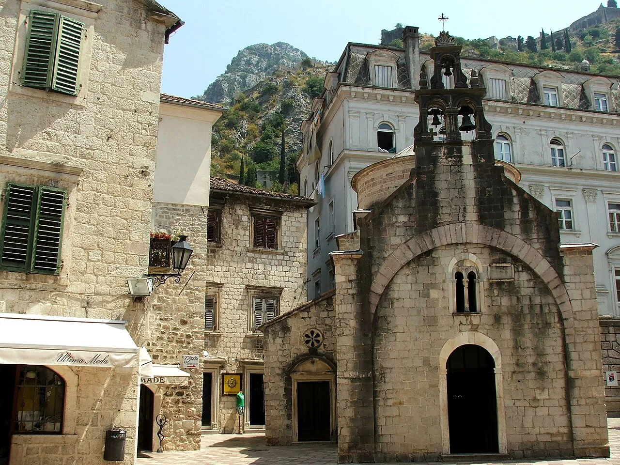 Facade and bell gable of the Church of St Luke, Kotor.