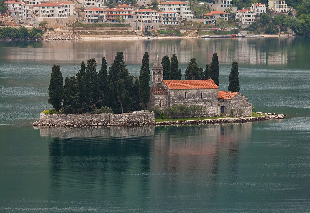 St George Island and its Benedictine monastery, off Perast in the Bay of Kotor.