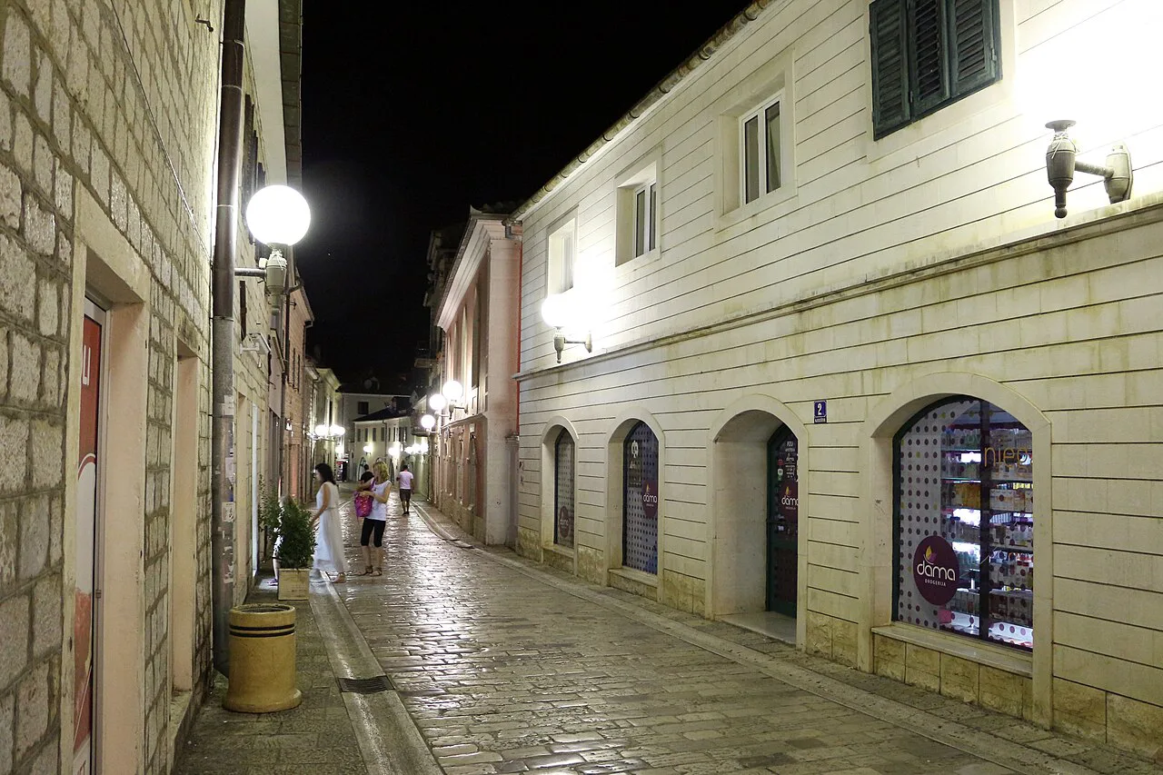 Njegoševa street in Herceg Novi at night.