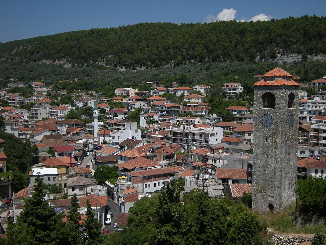 The clock tower of Ulcinj above the town.