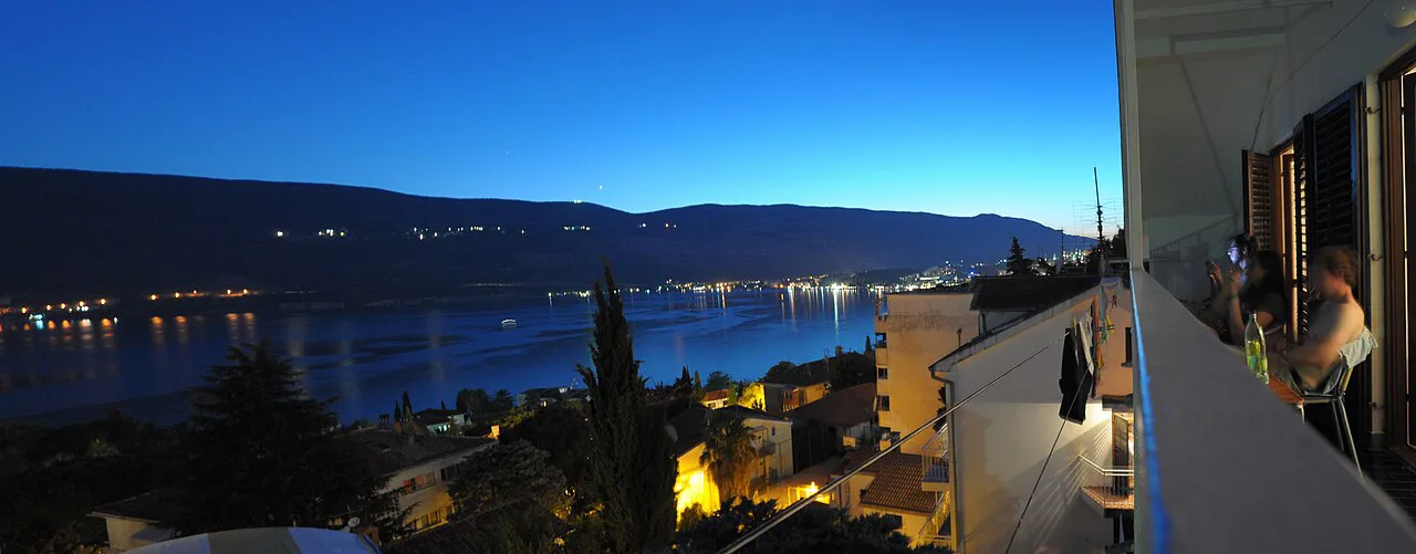 Evening view across the Bay of Kotor from the Herceg Novi side.