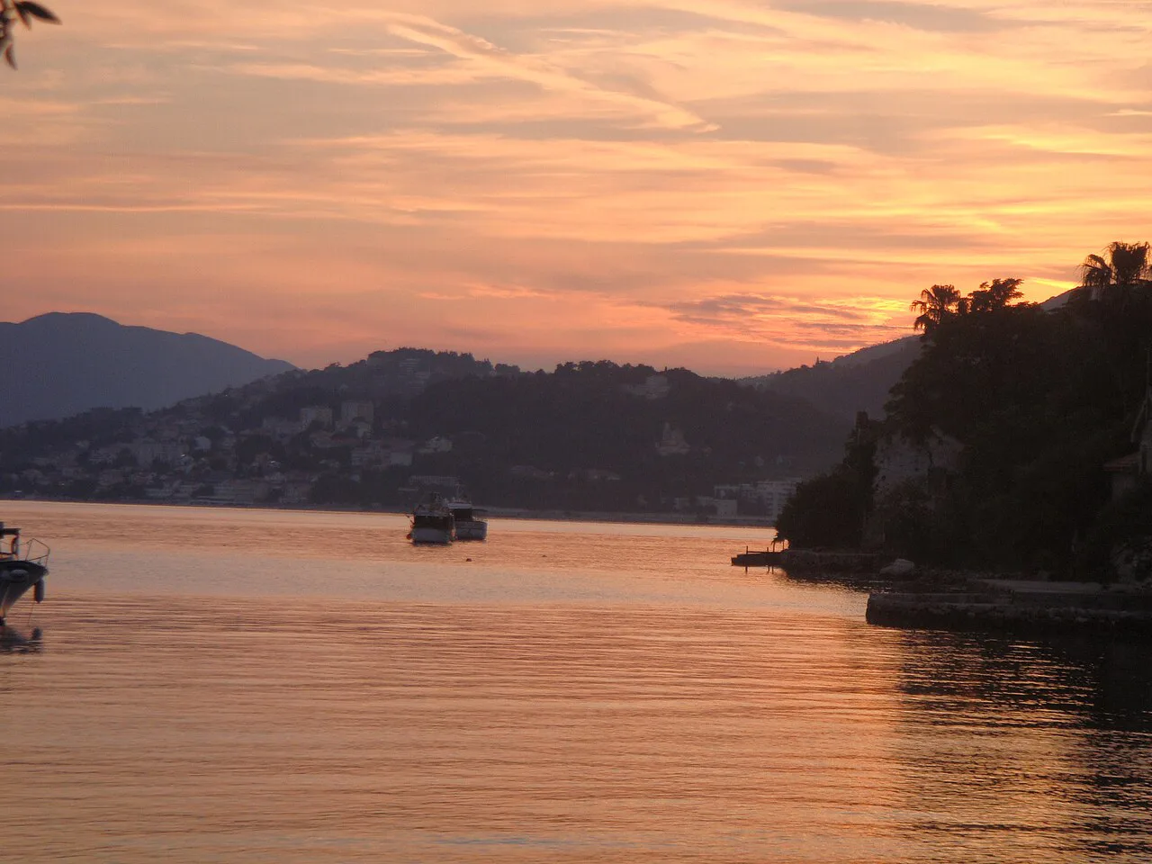 Sunset over the Bay of Kotor from neighbouring Kumbor