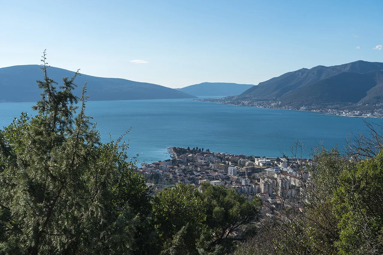 Tivat and the bay seen from a trail near Donja Lastva.