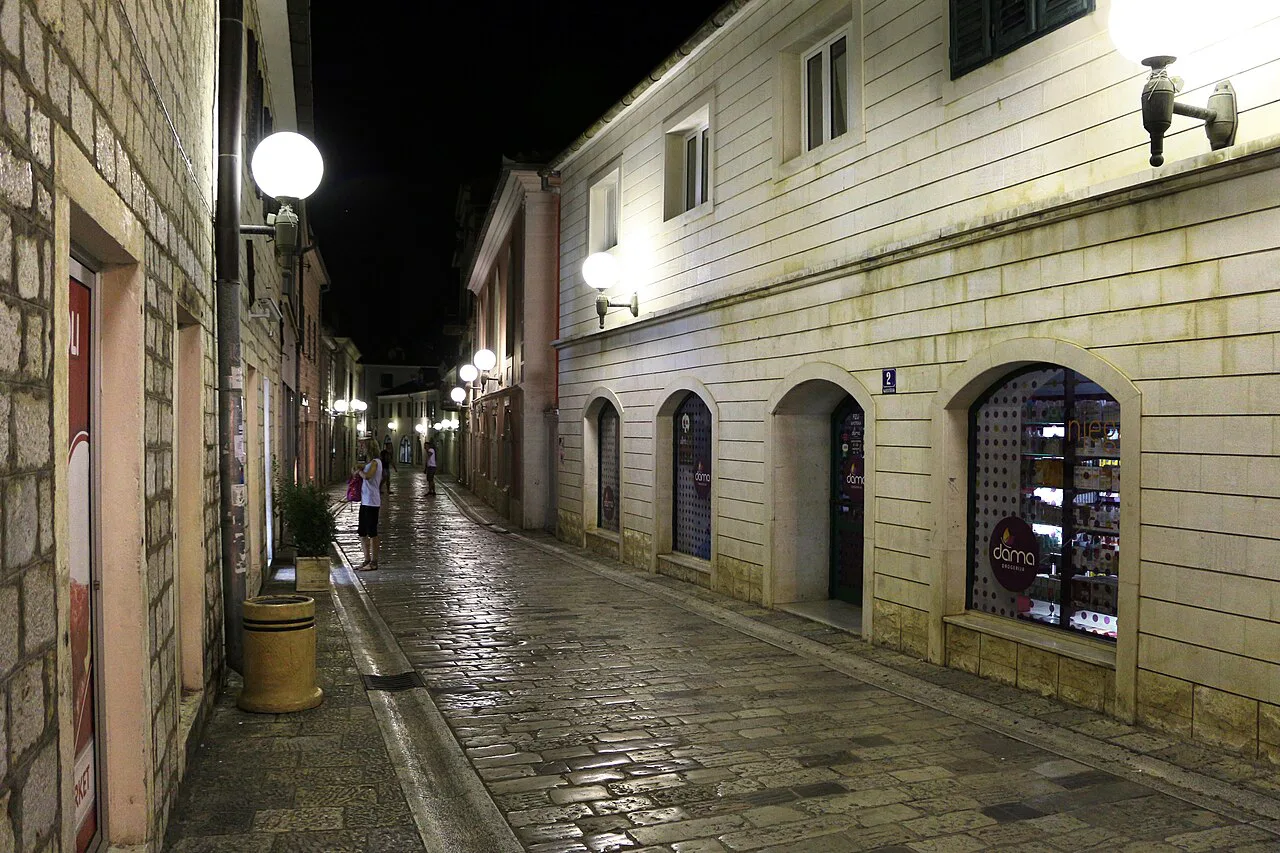 Njegoševa street in Herceg Novi, the town below Fortress Španjola.