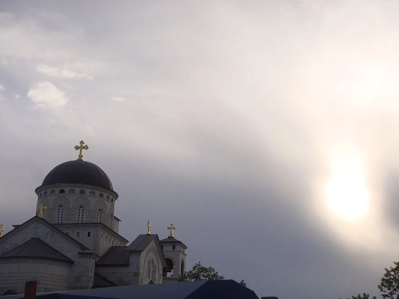 The domes of the Cathedral of the Resurrection seen from Kruševac, Podgorica.