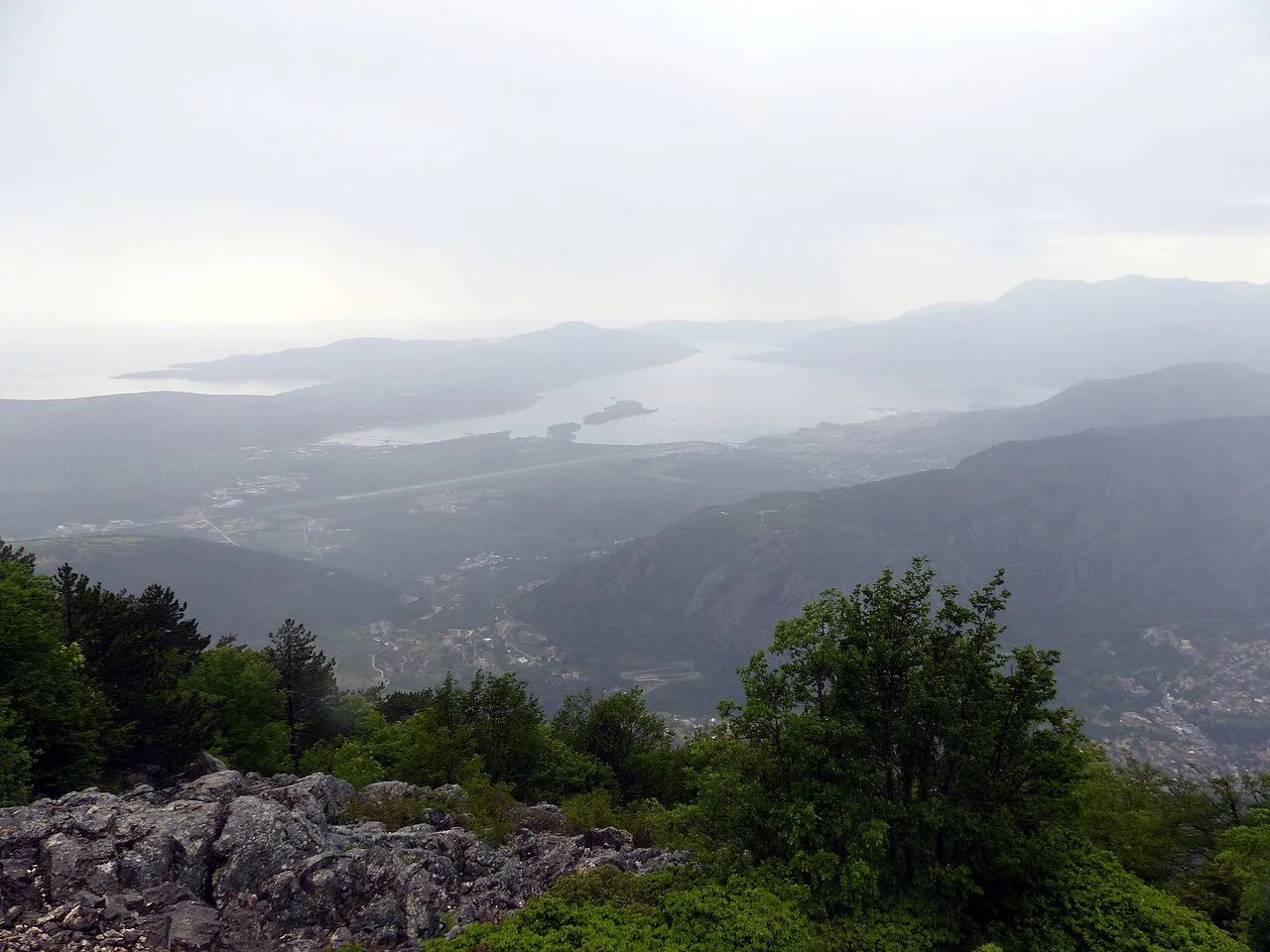 The Bay of Kotor from the wooded hills above the town