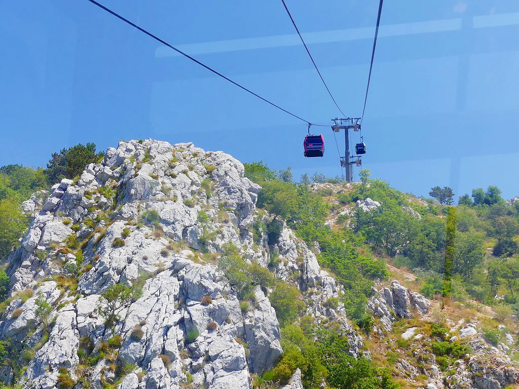 The Kotor–Lovćen cable car above limestone slopes.