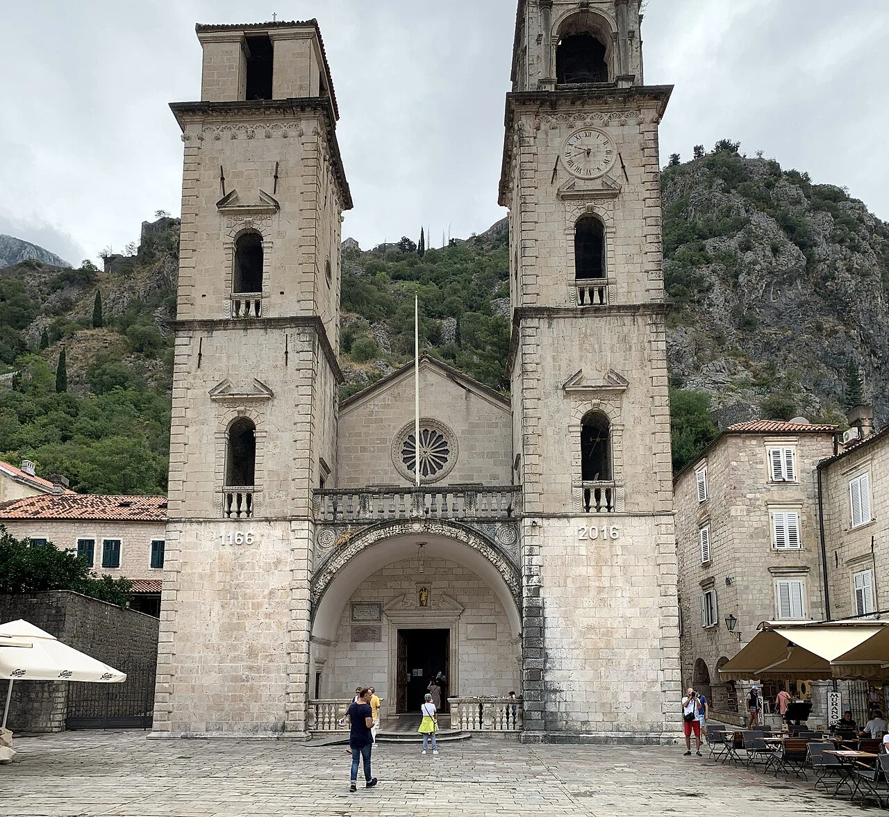 The twin bell towers of the Cathedral of St Tryphon in Kotor.