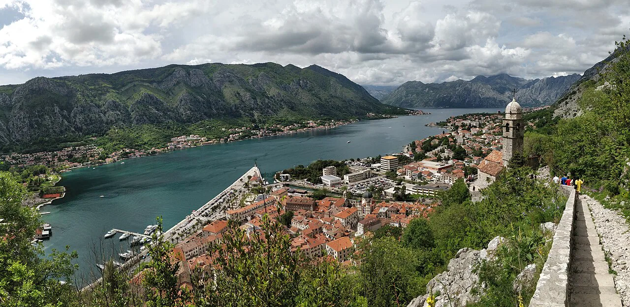 View over Kotor Old Town and the bay from the fortress walls.