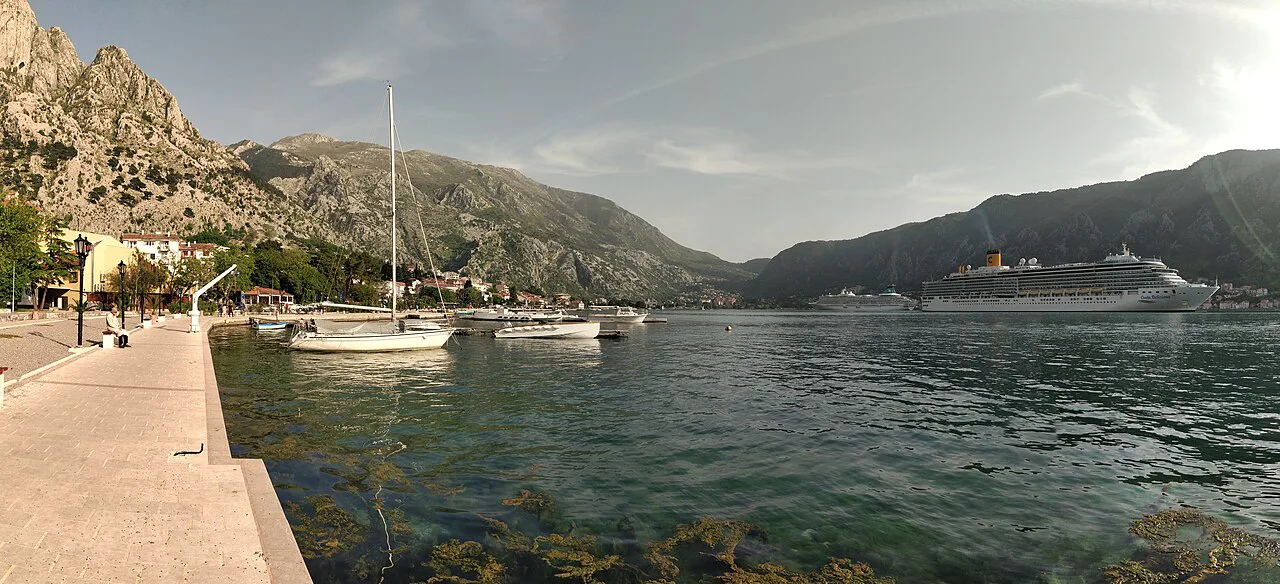 Kotor's waterfront on the bay, beside the Old Town.