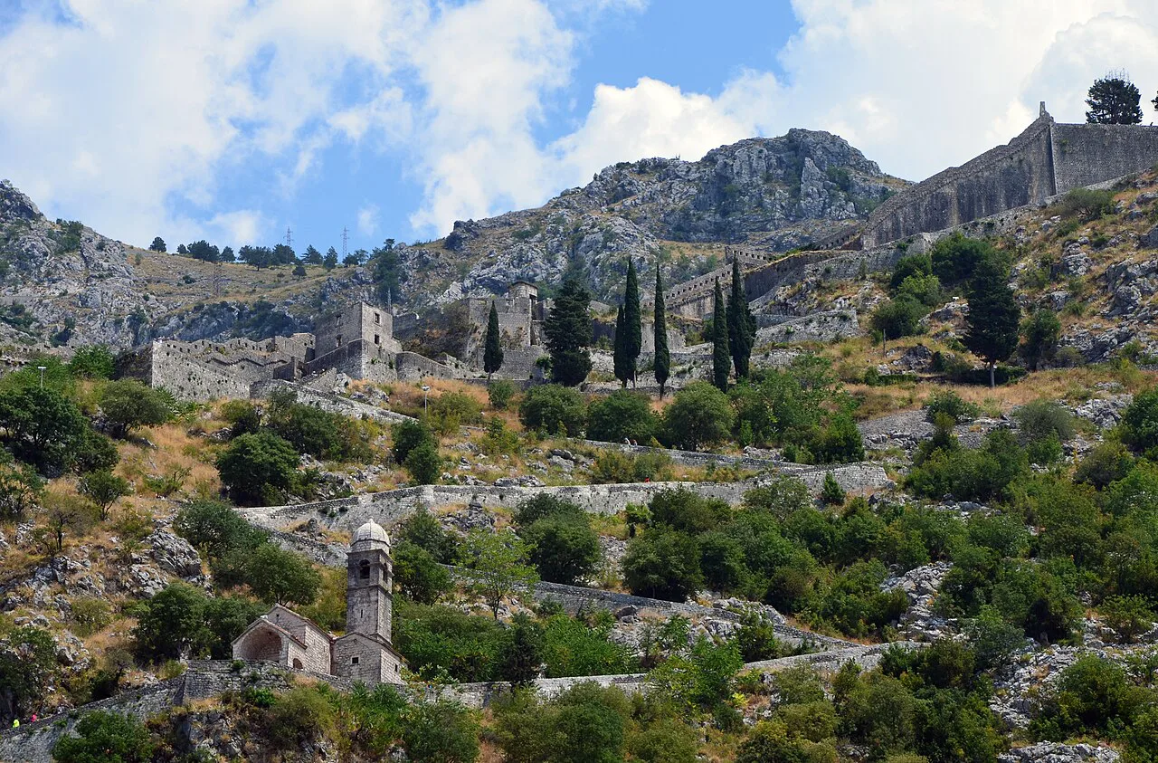 Kotor's fortress walls climbing the hillside above the Old Town.