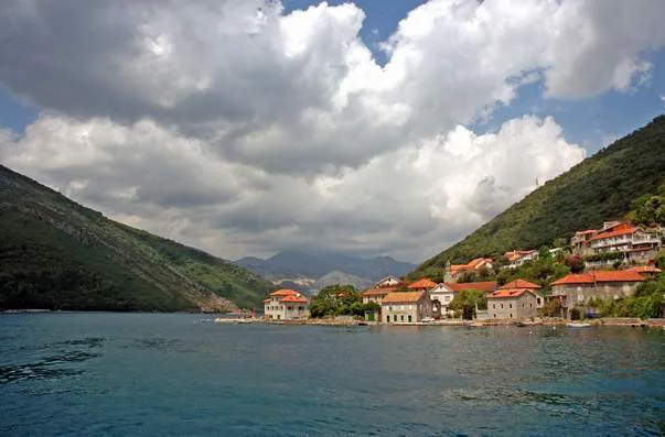 The waterfront village of Lepetane on the Bay of Kotor.