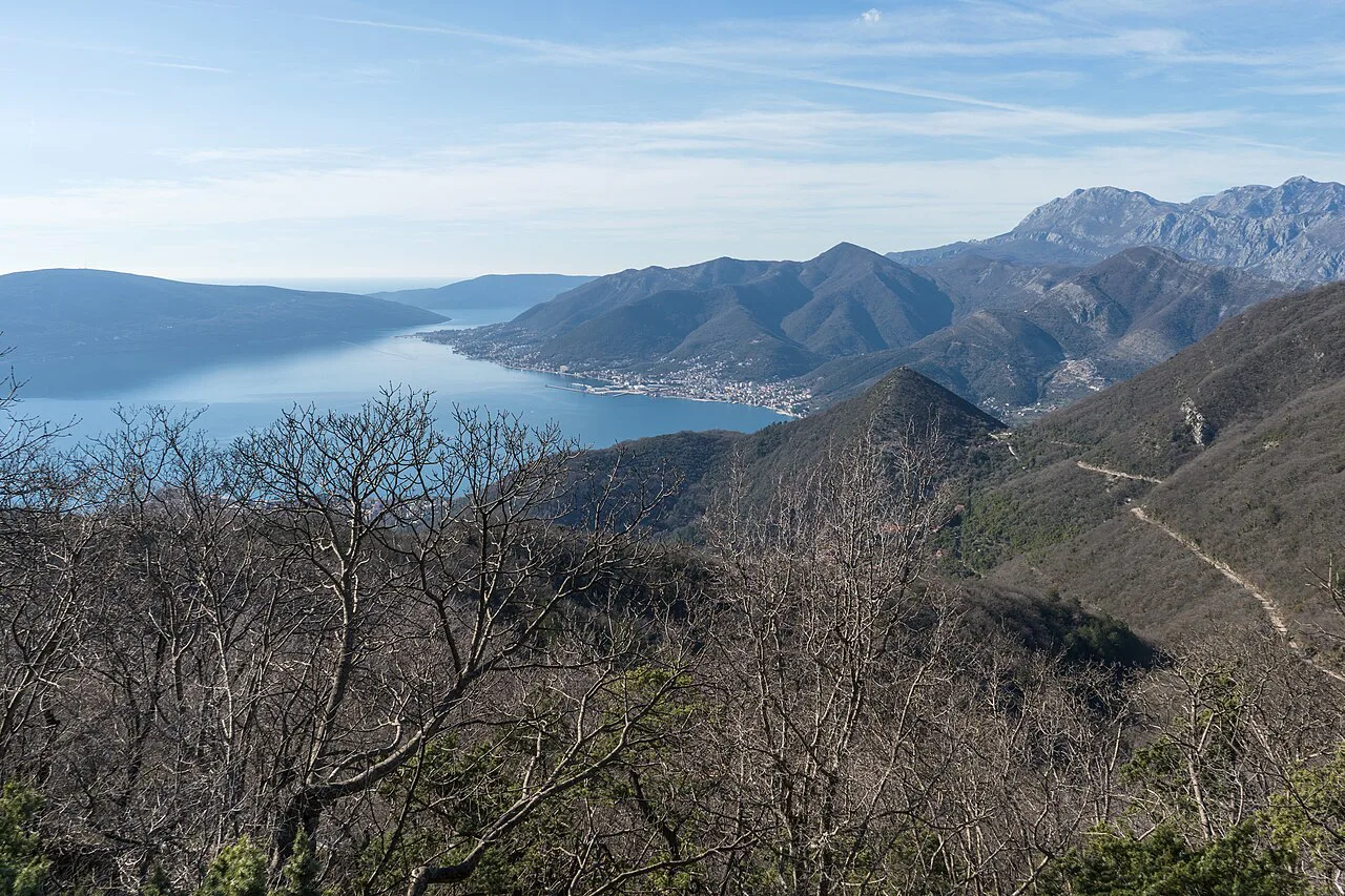 The Bay of Kotor seen from the hiking trail above Gornja Lastva, near Tivat.