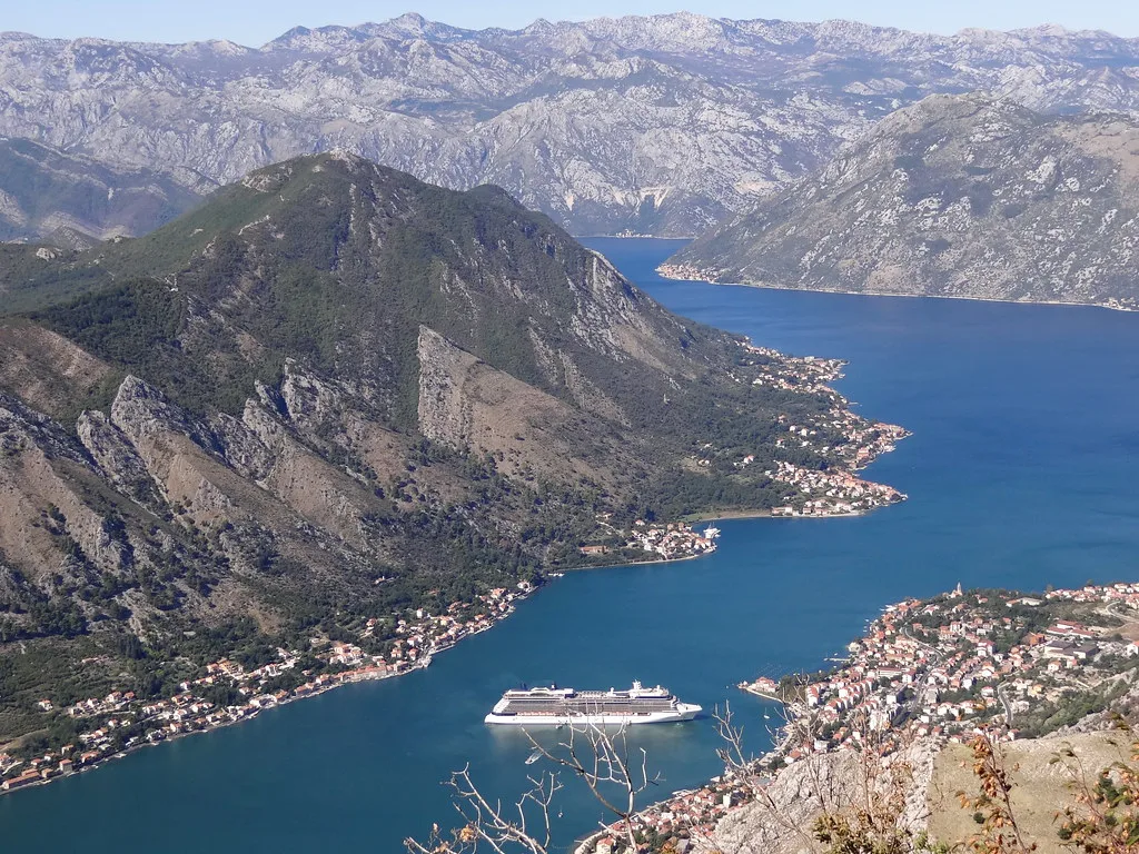 View over the Bay of Kotor from the mountains.