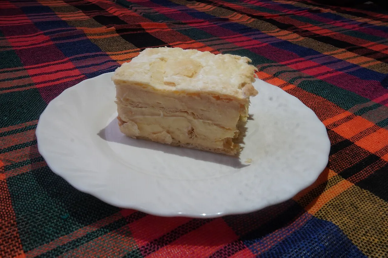 A slice of krempita, the custard cream cake served across Montenegro.