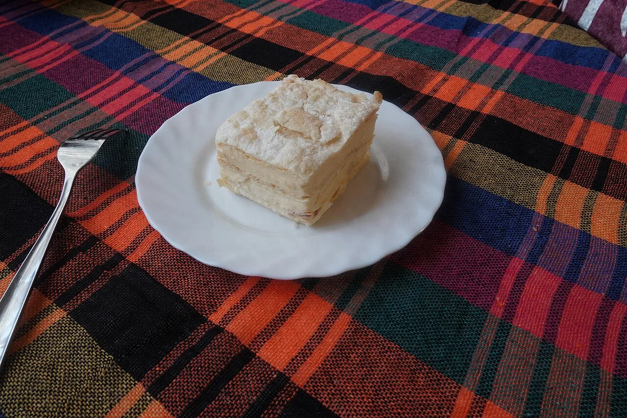 Krempita, the layered custard cream cake found on Montenegrin dessert menus.