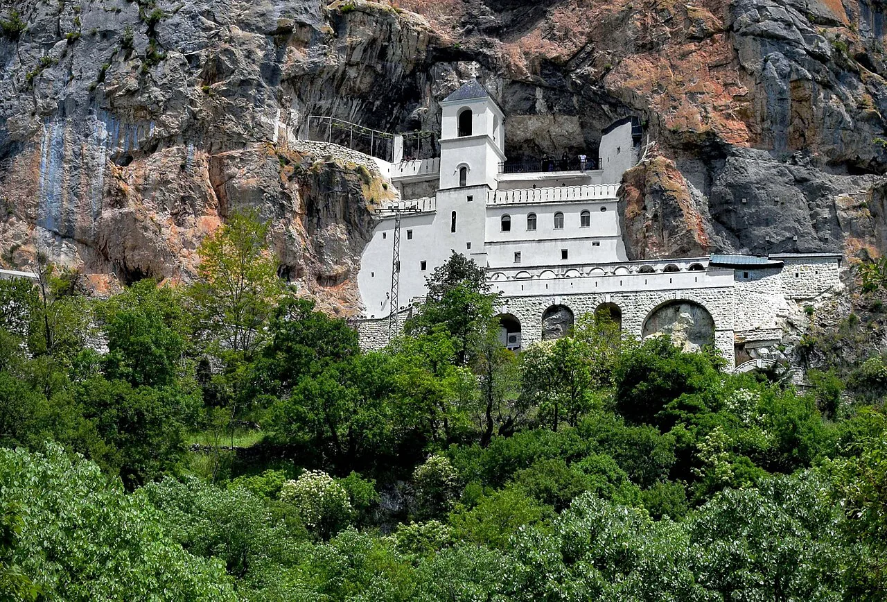 Ostrog Monastery built into the cliff face.