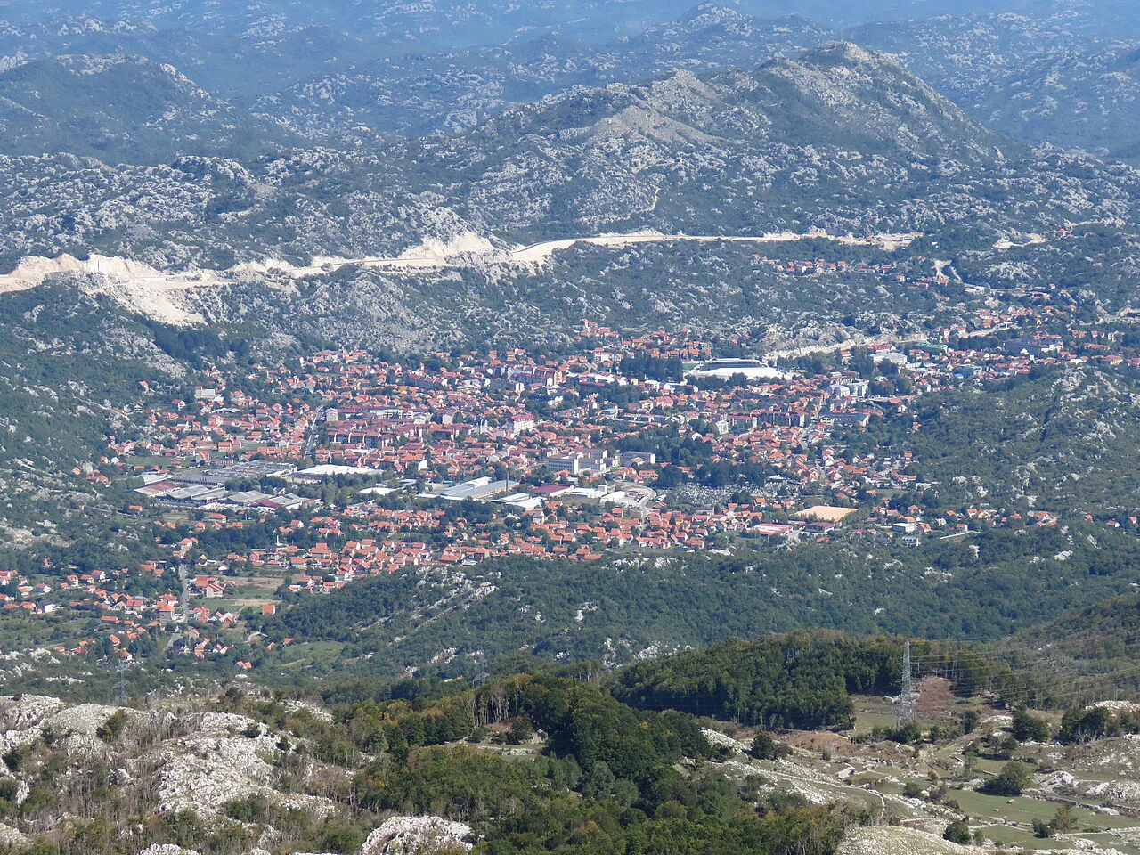 Cetinje seen from Mount Lovćen.