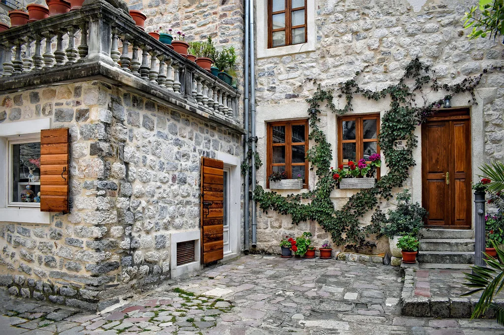 A stone courtyard in Kotor Old Town.