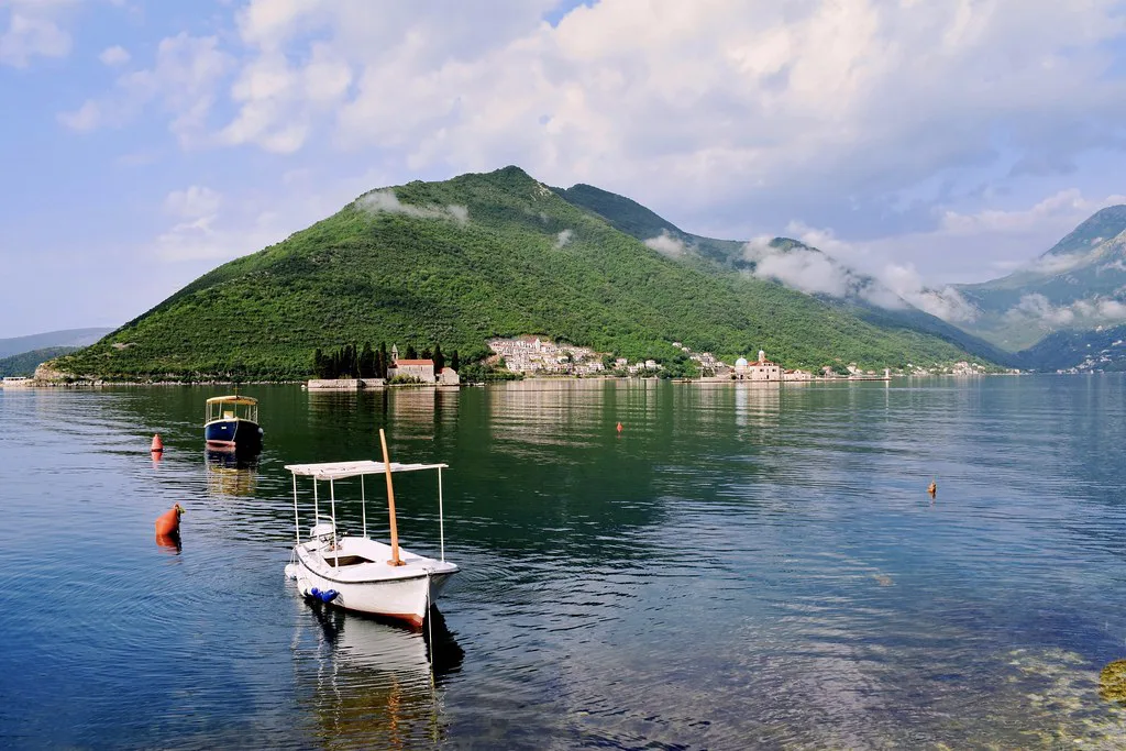 Small boats moored on the Bay of Kotor.