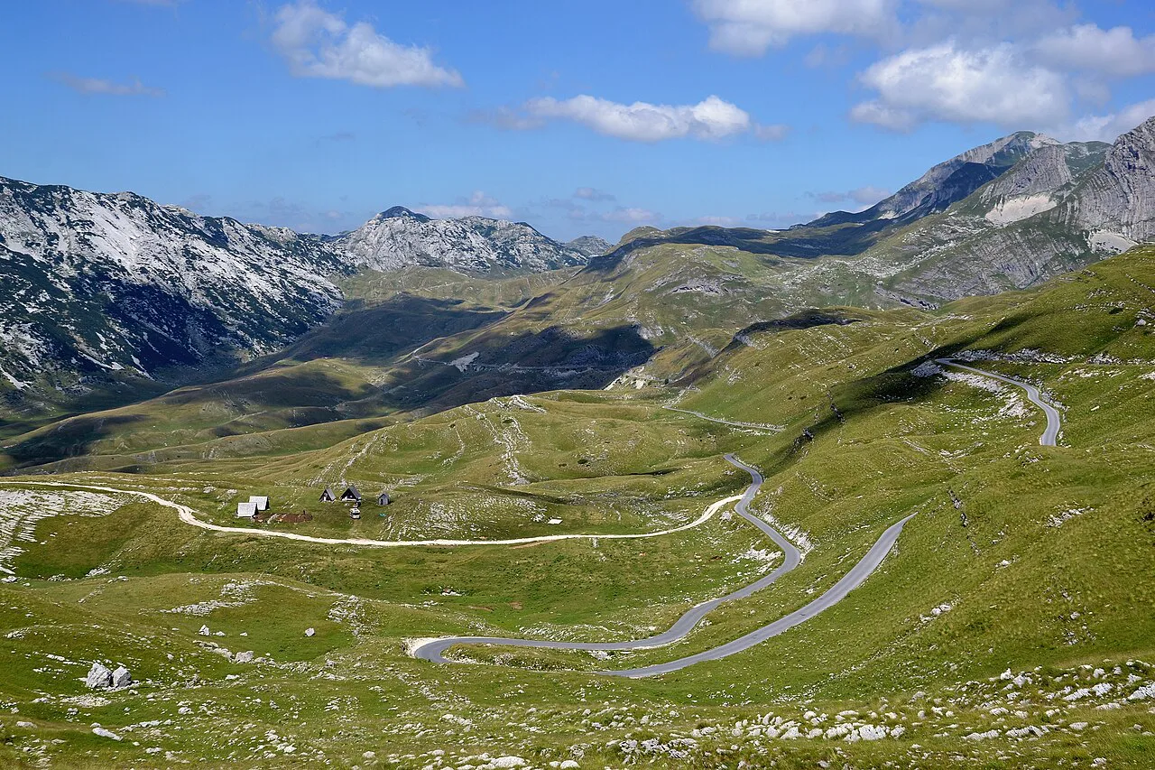 Road P-14 winding through the Durmitor mountains.