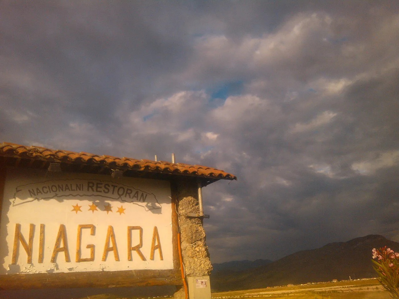 The Niagara restaurant sign by the Cijevna falls near Podgorica.