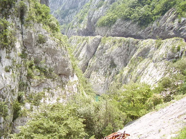 The steep rock walls of the Morača Canyon.