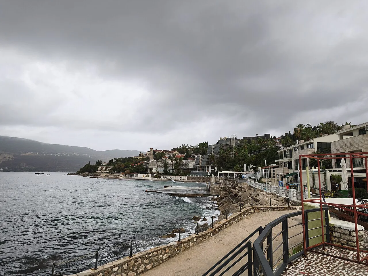 Herceg Novi's waterfront promenade on the Bay of Kotor.