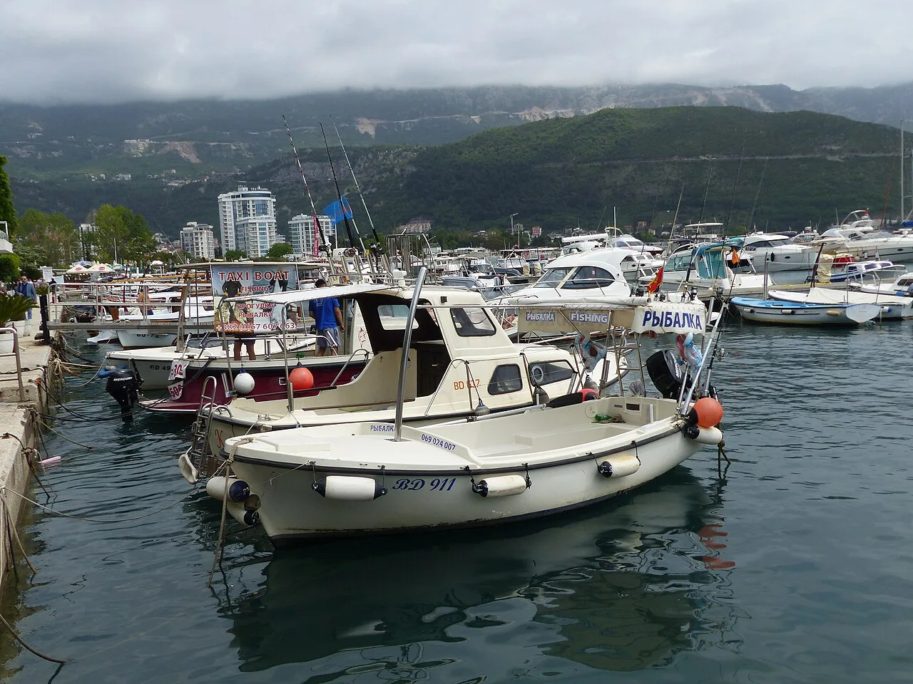 Boats moored in Budva harbour.
