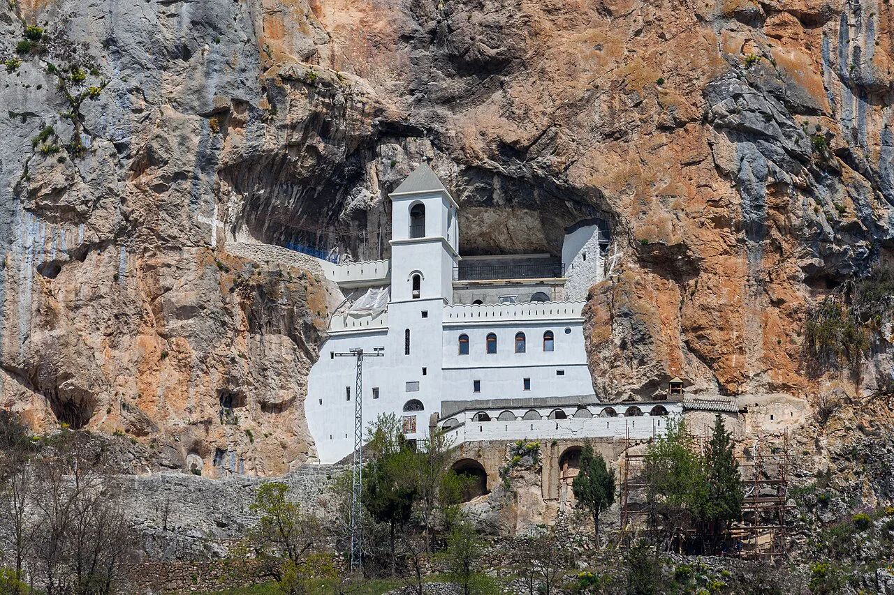 Ostrog Monastery built into the cliff face.