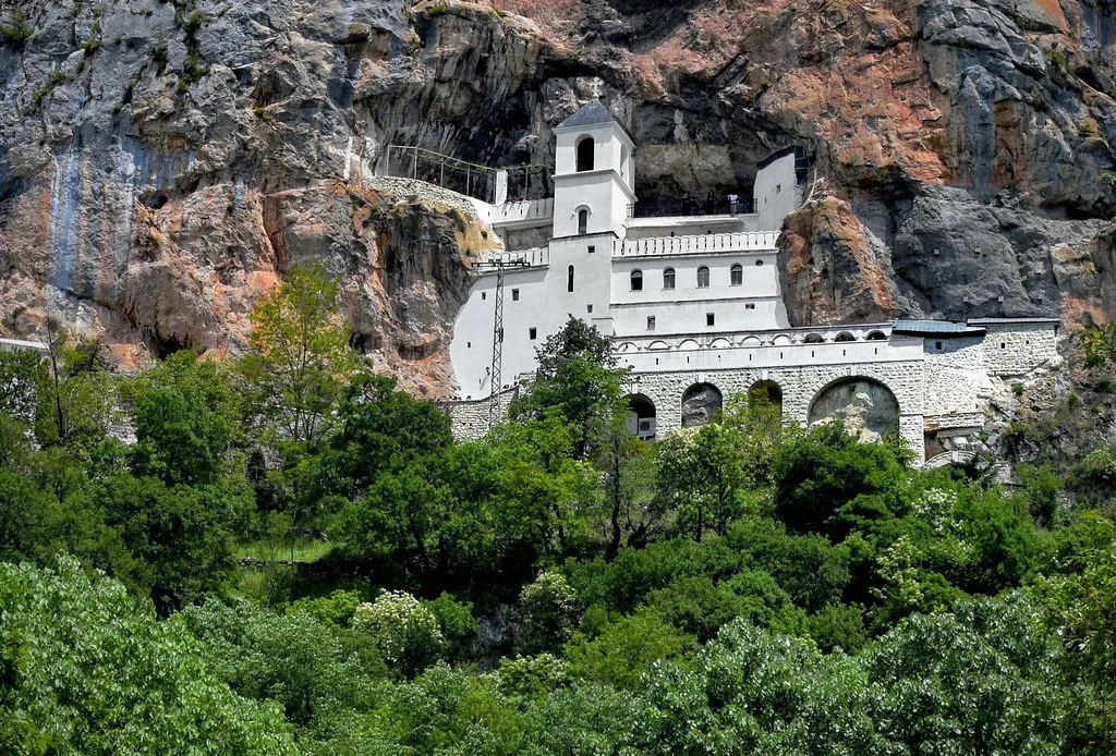 Ostrog Monastery set into the cliff face.