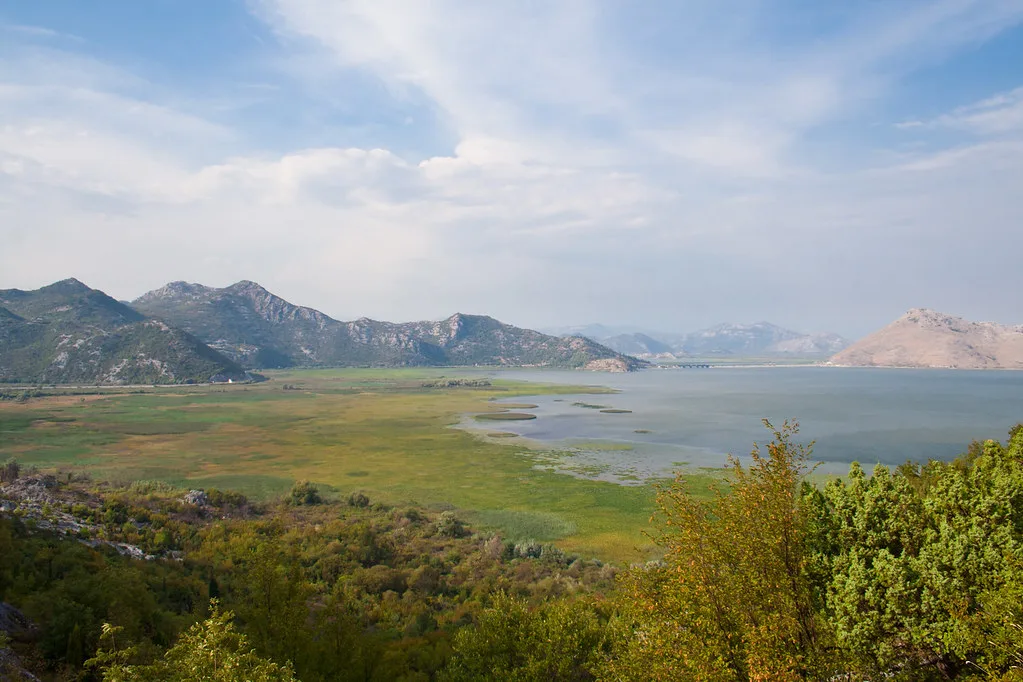 Lake Skadar and its wetlands seen from above.