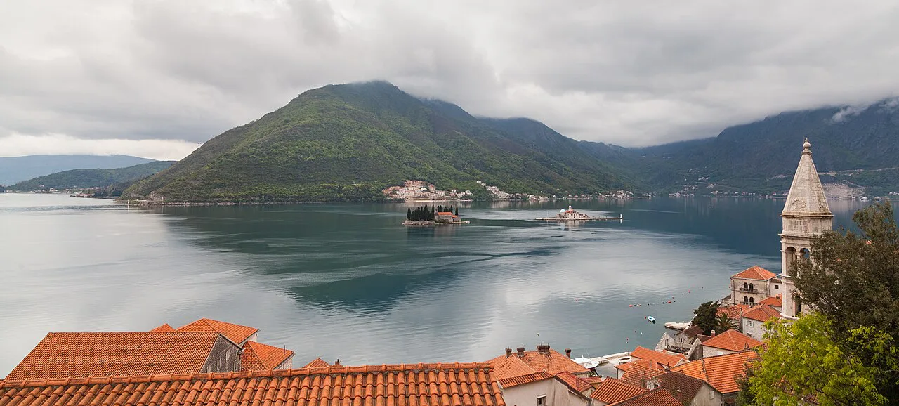 The Bay of Kotor and its islands seen from Perast.