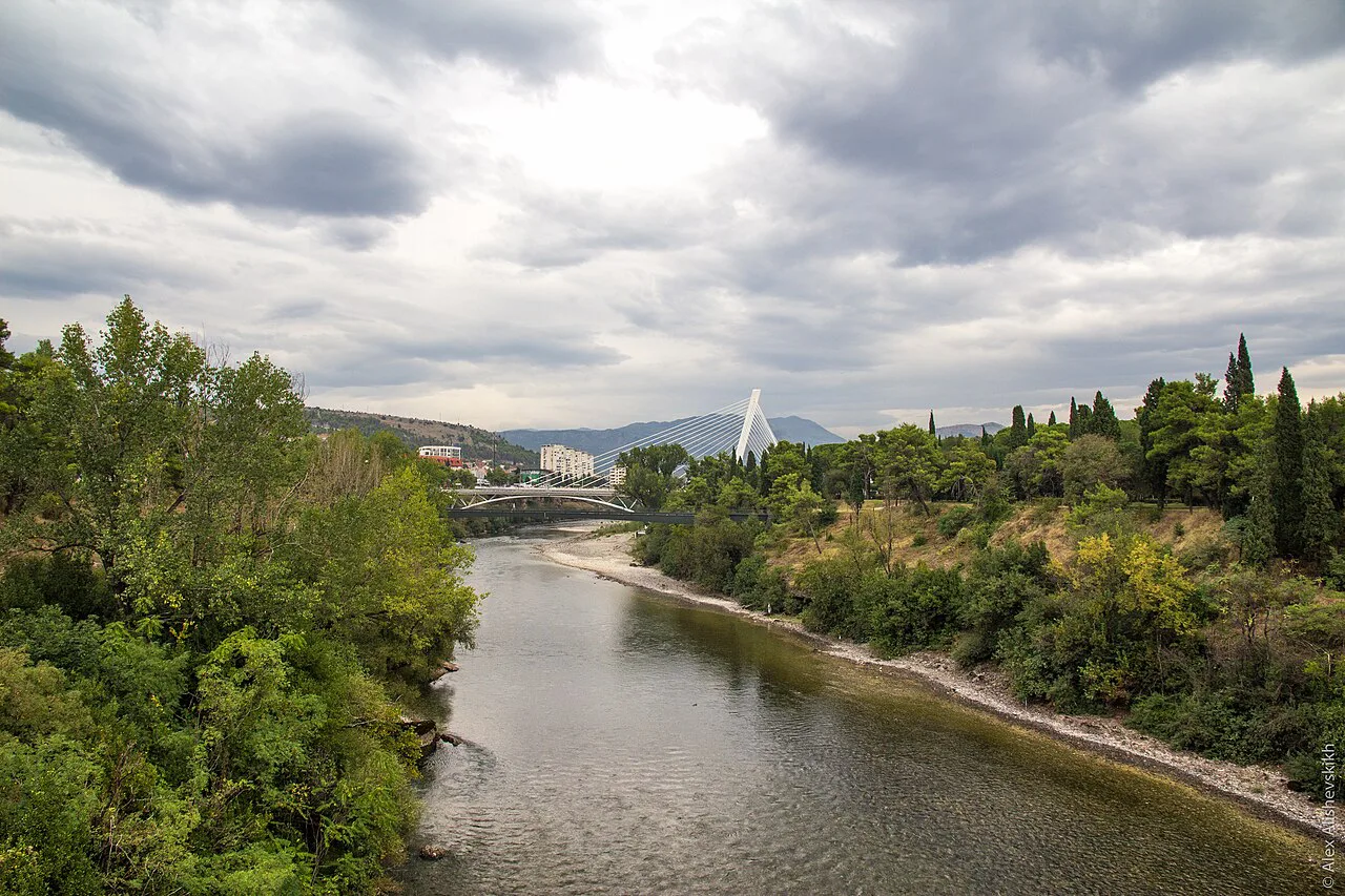 The Morača River flowing through Podgorica.