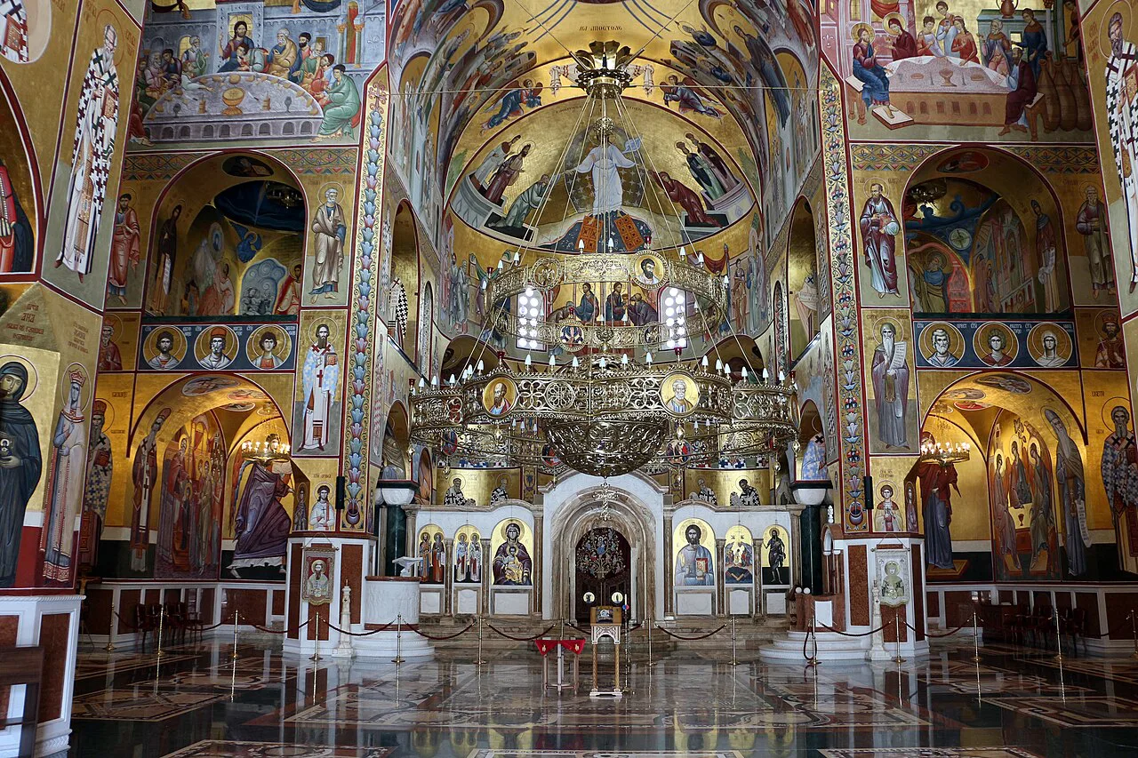 The frescoed interior of the Cathedral of the Resurrection of Christ in Podgorica.