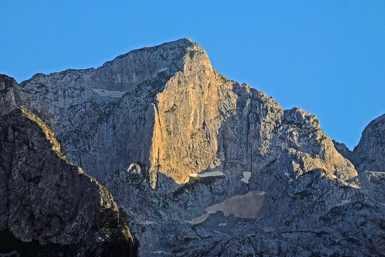 Maja Vukoces peak seen from the Grbaja valley in Prokletije.
