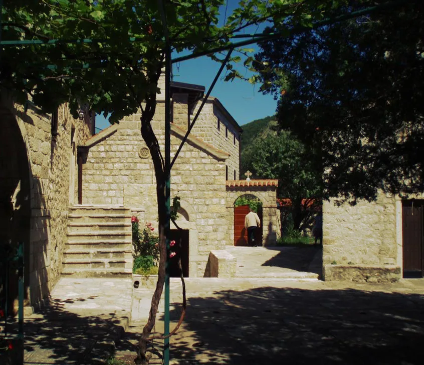 Stone steps and courtyard at Reževići Monastery.