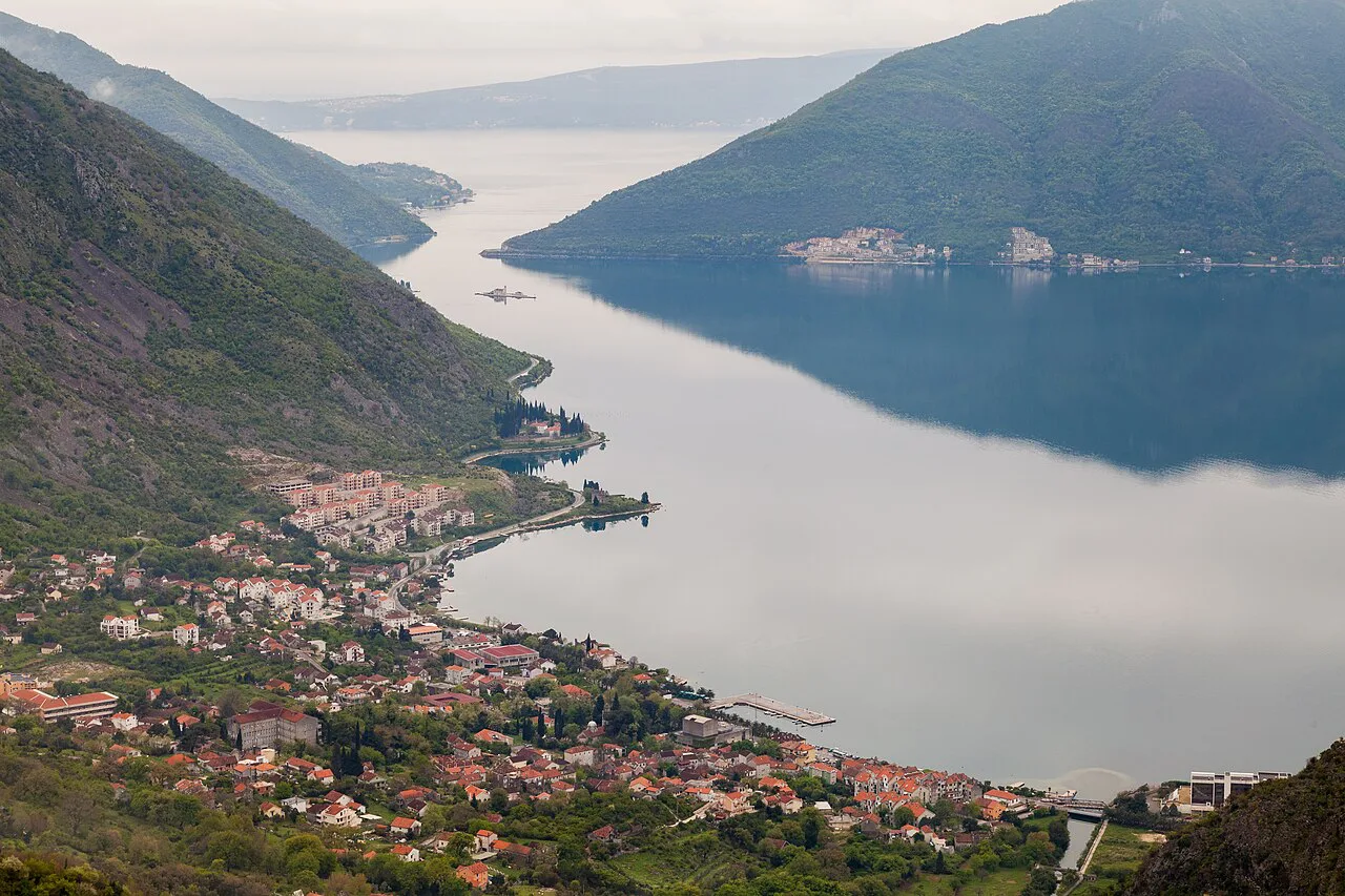 Risan and the inner Bay of Kotor from above.