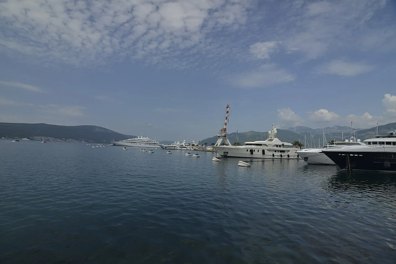Yachts moored at Porto Montenegro marina in Tivat.